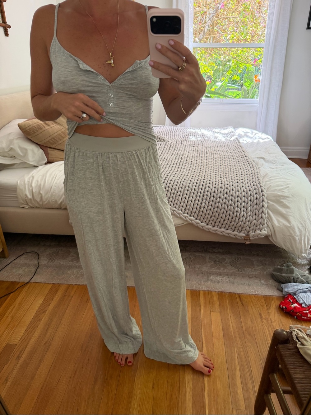 WeWoreWhat Light Gray Tank and matching Wide-Leg Lounge Pants